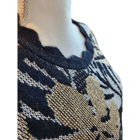 Vintage 80s Arielle Botanical Long Sleeve Sweater Gold Black Pullover - Picture 6 of 7
